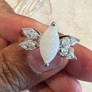 925 gold plated opal and diamond-like crystals ring, size 7.5